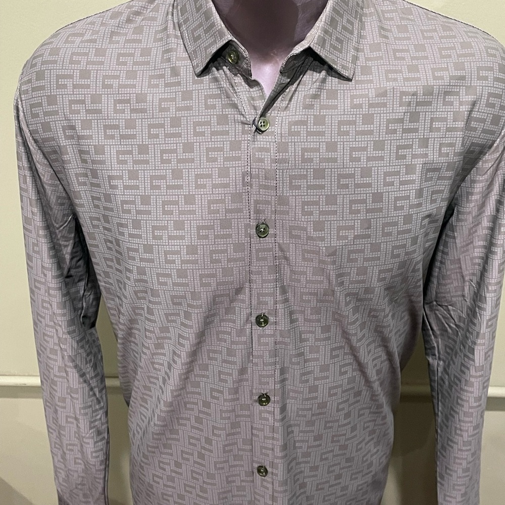 Deniko shirt button front olive L/S regular fit stretchy - Picture 4 of 4